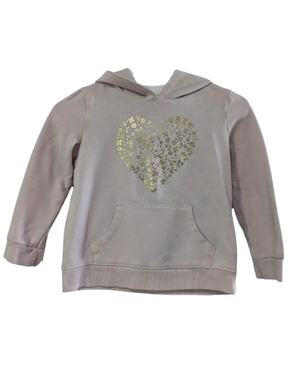 Cat & Jack Girl's Hoodie Sweatshirt, Light Pink, Gold Floral Heart, Small 6/6X